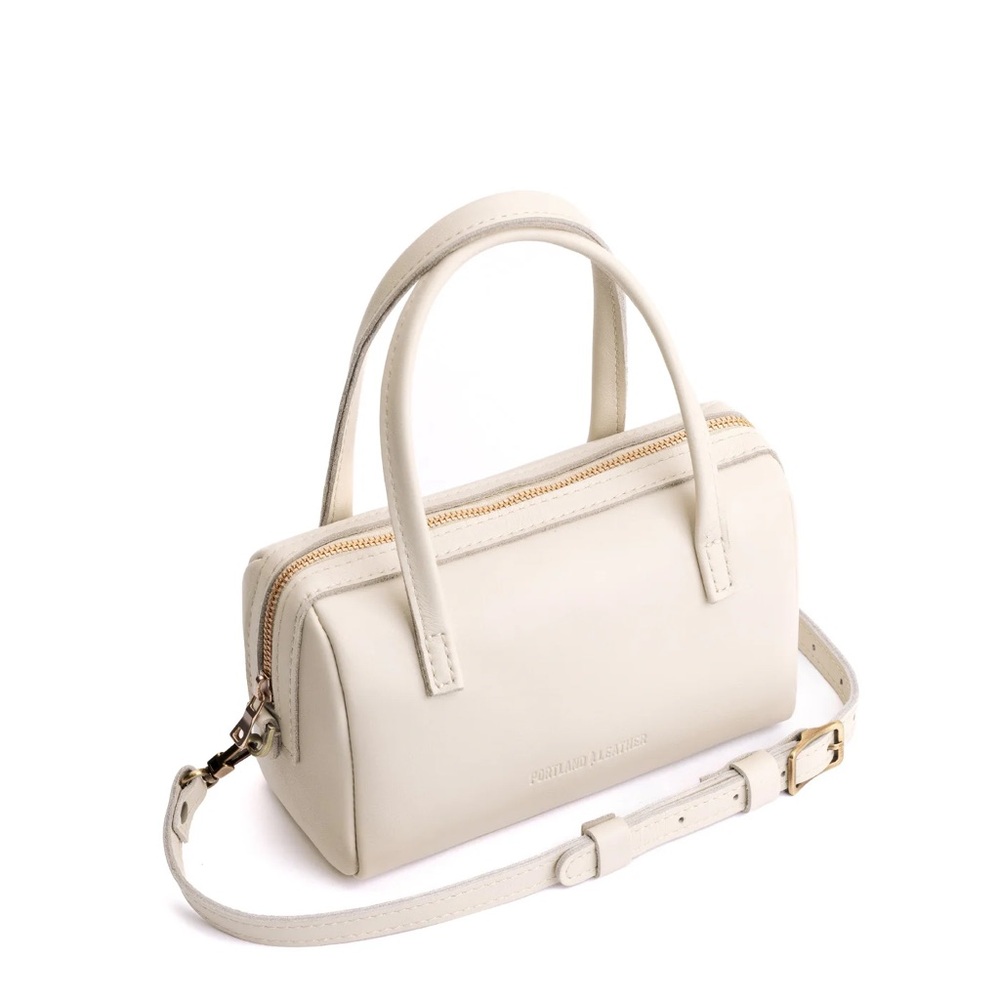Cream Leather Satchel Bag with Detachable Strap